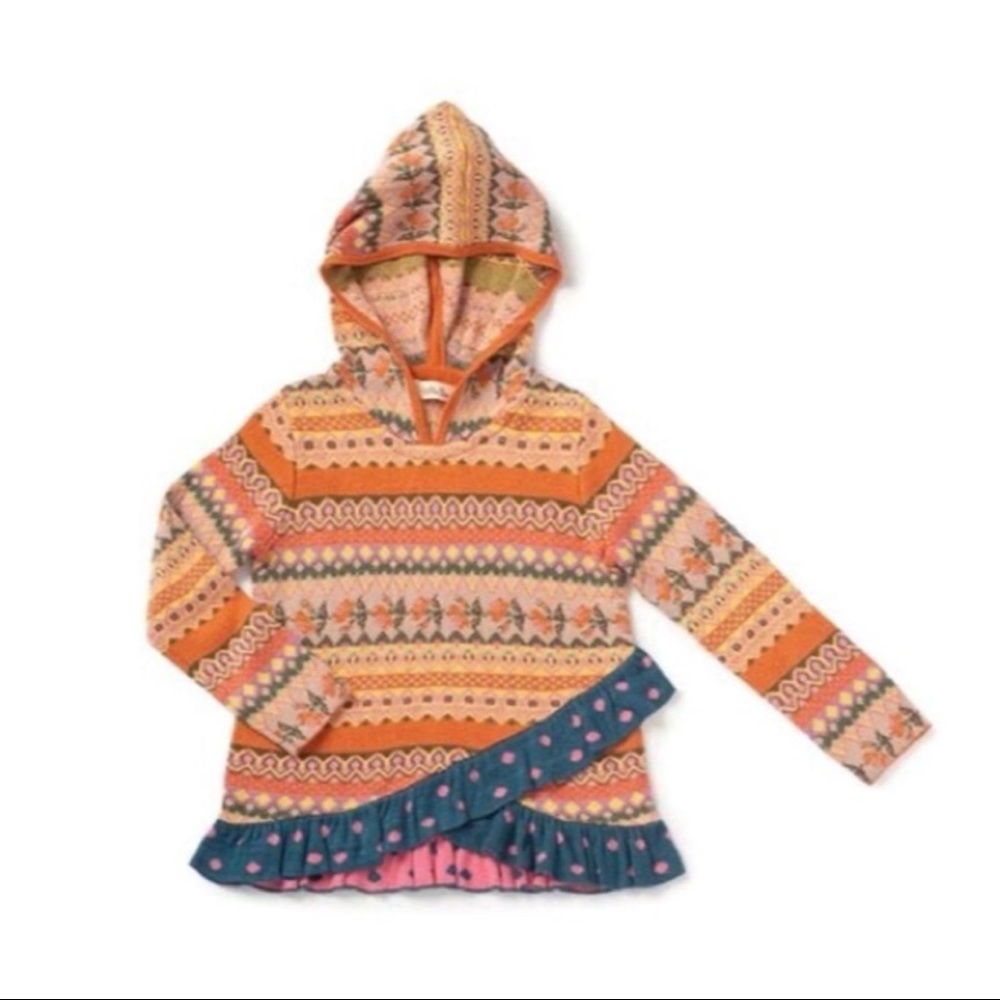 Matilda Jane Orange Fair Isle Keep Me Cozy Hooded Sweatshirt Girls Size 4